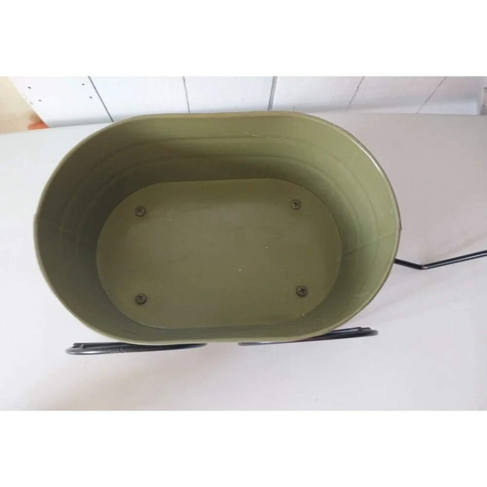 Olive Green Metal Wagon Planter w/ Rustic Black Wrought Iron Wheels Tabletop